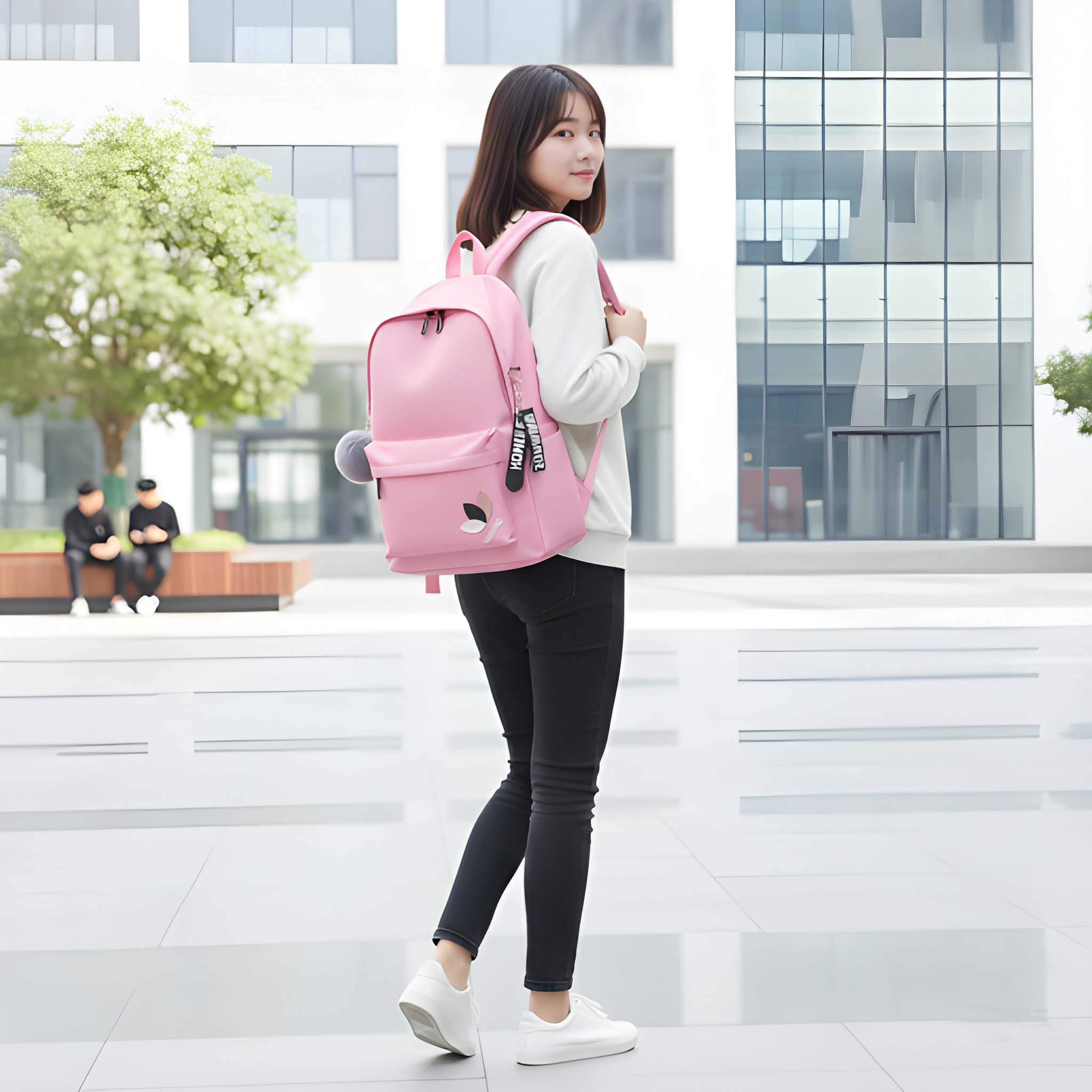 Latest Trendy Women’s Pink Backpack | Lightweight & Durable PU Leather School/College Bag | Adjustable Straps with Dual Handles | Fashionable Solid Pattern Tote with Soft Texture, Front Pocket - Image 4