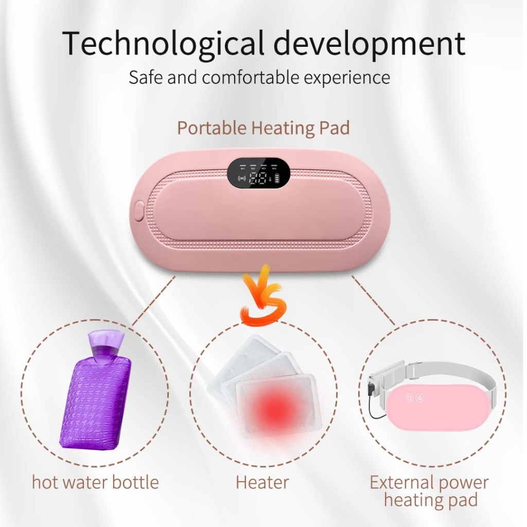 Portable Cordless Heating Pad for Menstrual Cramps Relief | 33-Speed Temperature Adjustment & 4-Speed Massage Modes | Up to 60°C Heating | Back & Belly Pain Relief for Women (Pink) - Image 5