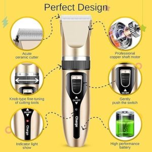 Pet Hair Trimmer for Dogs & Cats Grooming Kit | Clippers, Scissors, Comb | USB Rechargeable, Low Noise, Cordless Machine for Thick, Long & Short Fur | Home Use