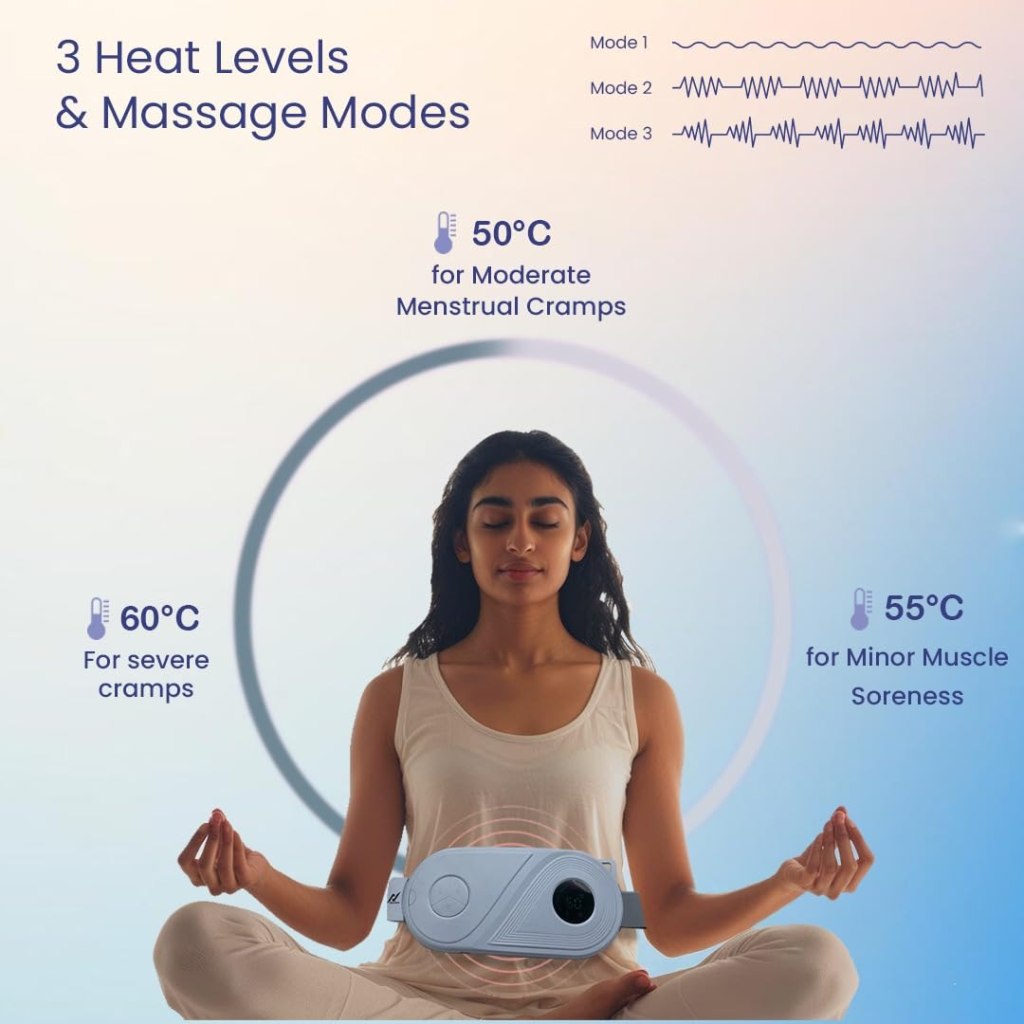 Portable Cordless Heating Pad for Menstrual Cramps Relief | 33-Speed Temperature Adjustment & 4-Speed Massage Modes | Up to 60°C Heating | Back & Belly Pain Relief for Women (Pink) - Image 2