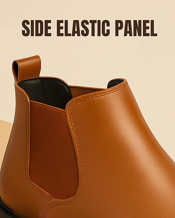 Latest Trendy Men’s Tan Chelsea Boots | Premium Faux Leather Ankle Boots | Comfortable Slip-On Footwear for Men's & Boys Size 10 - Image 5