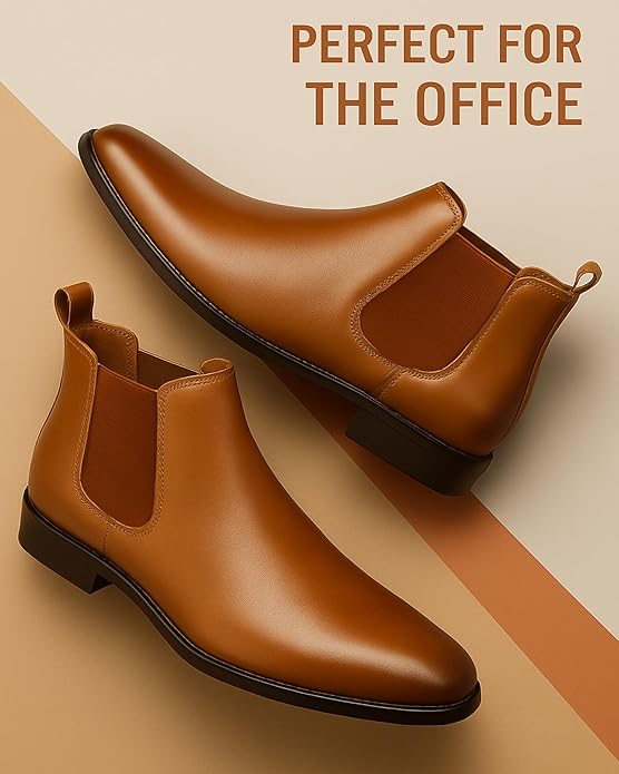 Latest Trendy Men’s Tan Chelsea Boots | Premium Faux Leather Ankle Boots | Comfortable Slip-On Footwear for Men's & Boys Size 8 - Image 4