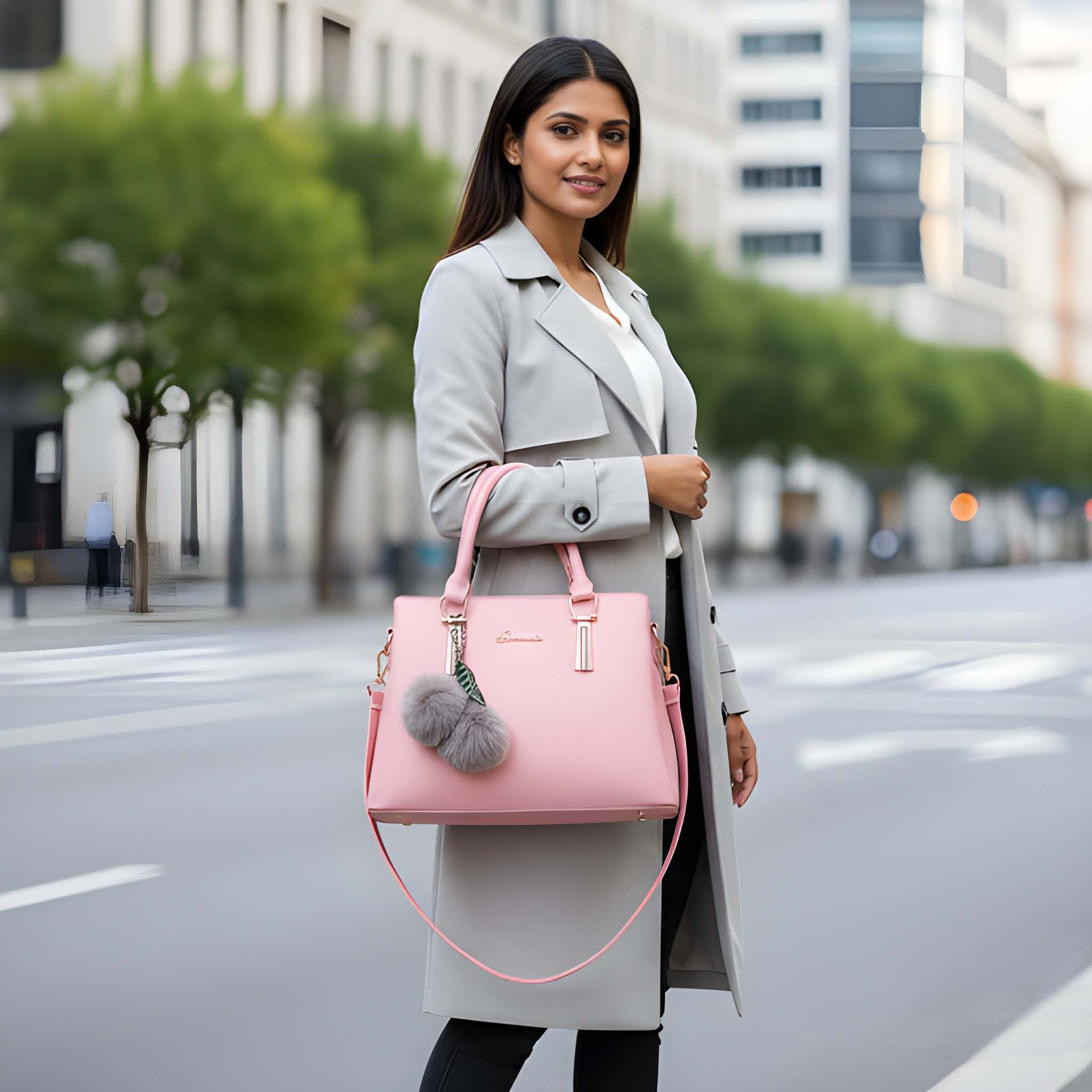 Premium Quality Women’s Stylish Handbag | Elegant PU Leather Shoulder & Tote Bag for Ladies | Spacious Multi-Compartment Design with Golden Hardware & Fur Ball Charm | Perfect for Office, Daily Use, Travel & Parties - Image 5