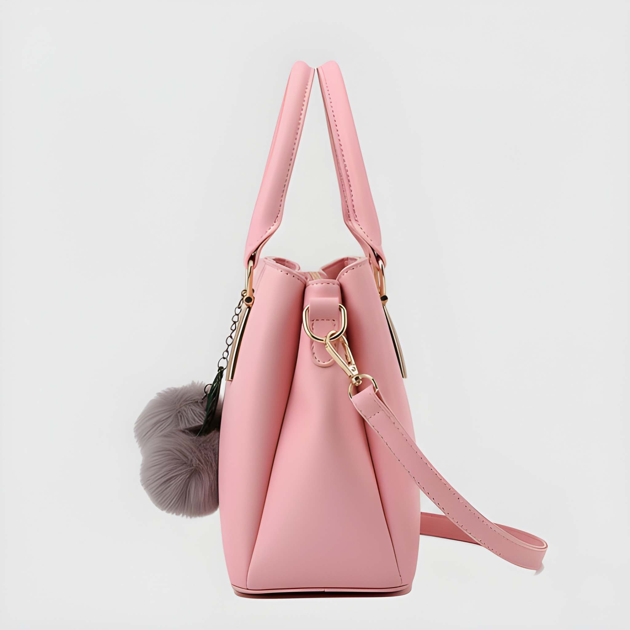 Premium Quality Women’s Stylish Handbag | Elegant PU Leather Shoulder & Tote Bag for Ladies | Spacious Multi-Compartment Design with Golden Hardware & Fur Ball Charm | Perfect for Office, Daily Use, Travel & Parties - Image 2
