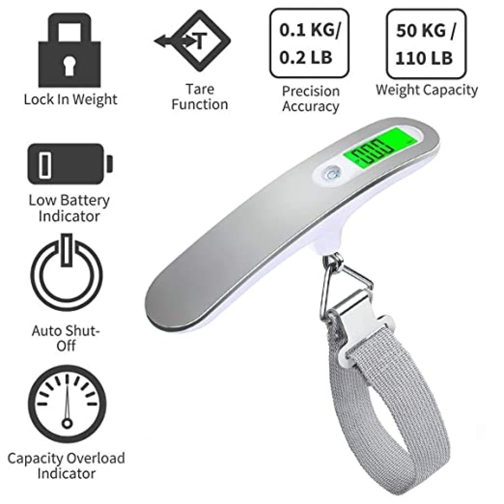 Electronic Portable Hook Weighing Machine Digital Hanging Luggage Scale | 50 kg Stainless Steel Hook Travel & Fishing Weight Scale with Backlit LCD Display | Portable Digital Luggage Scale for Flights, Travel & Home Use - Image 3