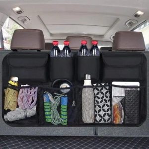 Car Back Seat Trunk Organizer with Insulated Compartments, Mesh Pockets & Foldable Design | Multi-Compartment Storage Organizer for Groceries, Kids Essentials & Car Accessories