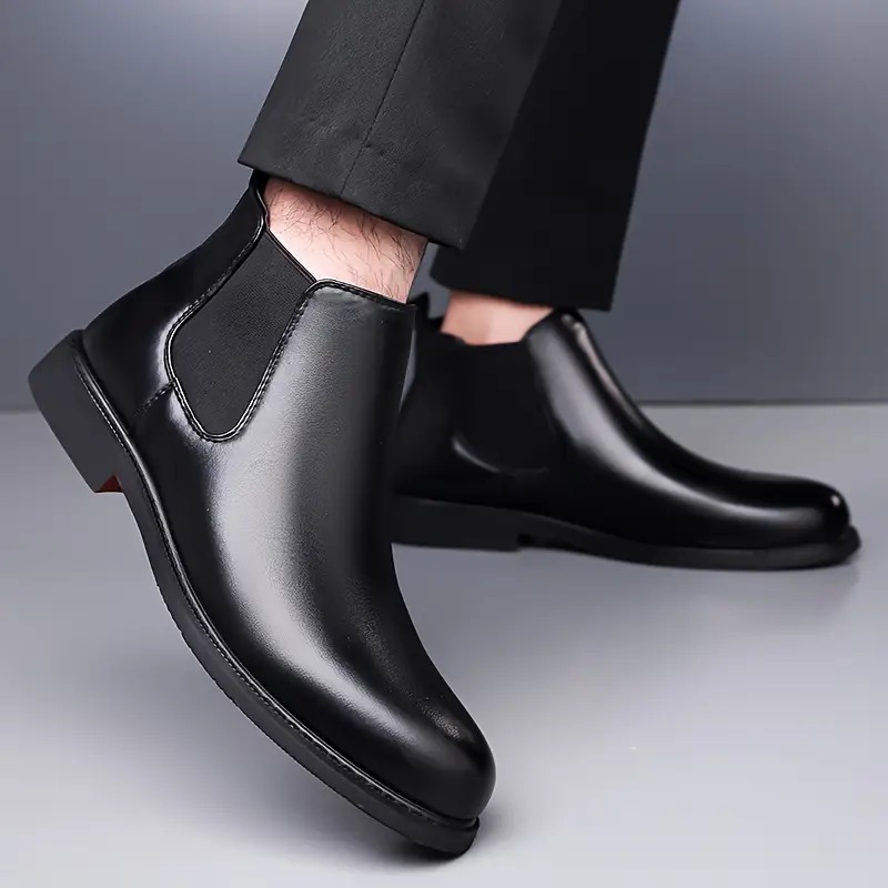 Latest Stylish Men's Black Chelsea Boots | Faux Leather Slip-On Ankle Boots | Comfortable Casual & Formal Footwear for Men & Boys Size 9 - Image 4