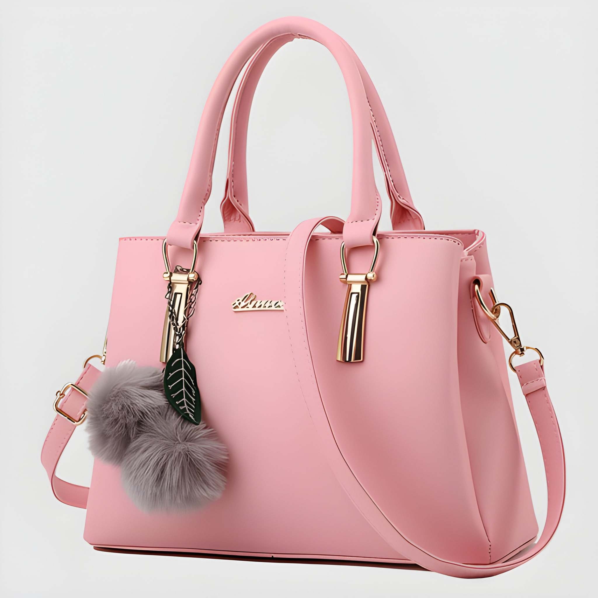 Premium Quality Women’s Stylish Handbag | Elegant PU Leather Shoulder & Tote Bag for Ladies | Spacious Multi-Compartment Design with Golden Hardware & Fur Ball Charm | Perfect for Office, Daily Use, Travel & Parties - Image 4