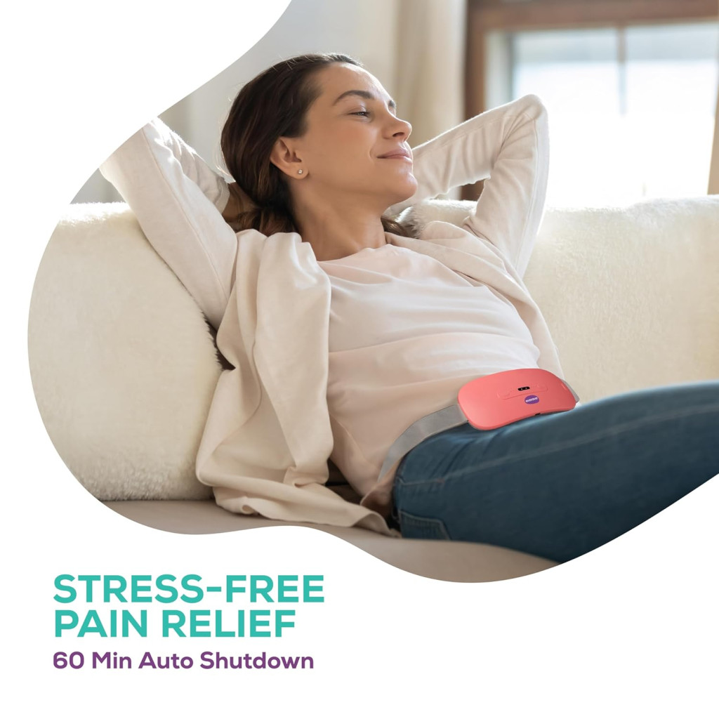 Portable Cordless Heating Pad for Menstrual Cramps Relief | 33-Speed Temperature Adjustment & 4-Speed Massage Modes | Up to 60°C Heating | Back & Belly Pain Relief for Women (Pink) - Image 4