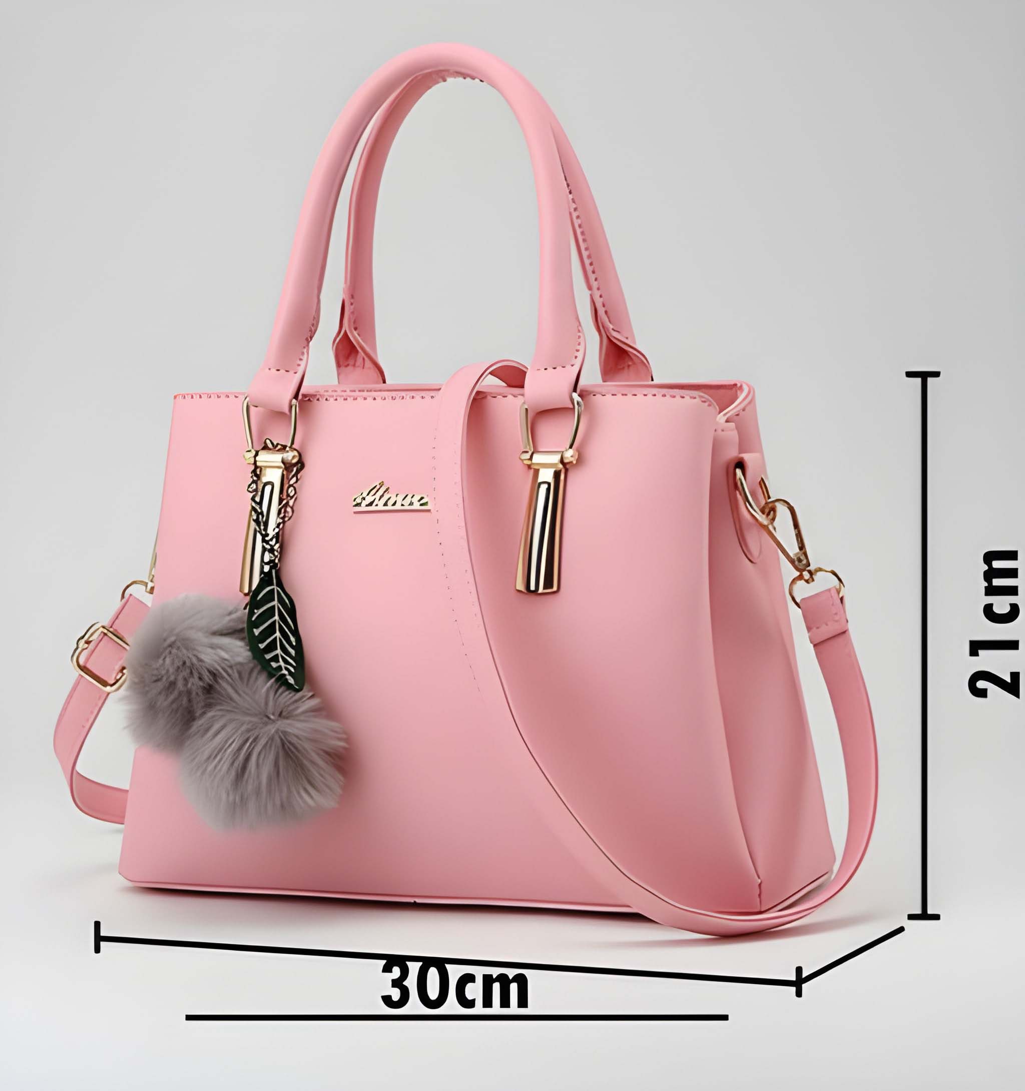 Premium Quality Women’s Stylish Handbag | Elegant PU Leather Shoulder & Tote Bag for Ladies | Spacious Multi-Compartment Design with Golden Hardware & Fur Ball Charm | Perfect for Office, Daily Use, Travel & Parties - Image 3