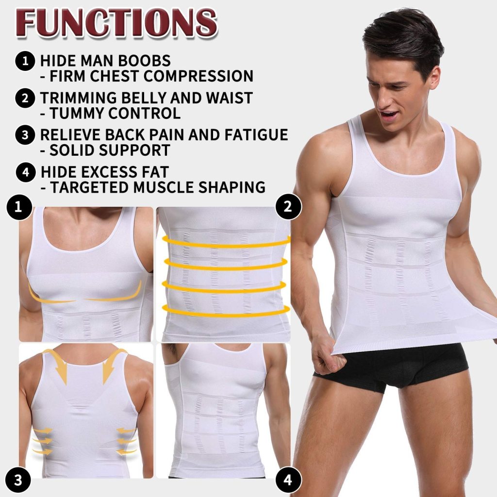 remium Men’s Slimming Body Shaper Vest | Abs & Abdomen Compression Tummy Tucker | Stretchable Slim Fit Vest (White, Sizes M) - Image 3