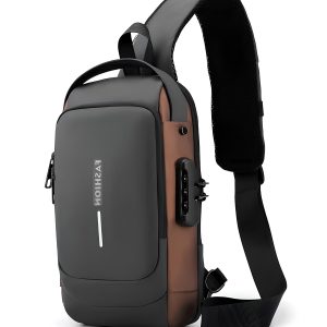 Waterproof Polyester Slim Unisex Crossbody Sling Bag Chest Anti-Theft Backpack for Men & Women | Shoulder Bag | Travel Handbag with Hard Shell Password Lock | Crossbody Backpack for Hiking, Cycling, Travel (Black)