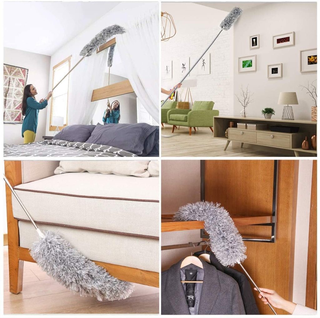 Microfiber Feather Duster with Telescopic Extension Pole – Scratch-Resistant, Washable Duster for High Ceiling Fans, Furniture, Windows, Blinds, and Cars (Up to 100 Inches, Grey) - Image 3