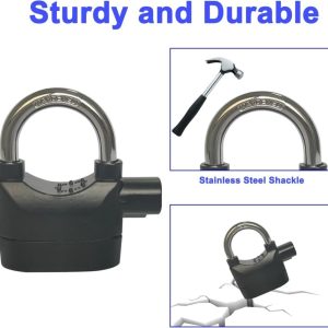 Anti-Theft Metal Motion Sensor Alarm Key Lock – Waterproof 110DB Siren Security Lock with Thickened Shackle and 3 Keys