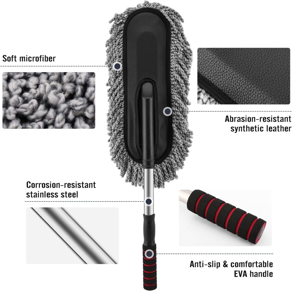 Microfiber Car Cleaning Brush – Multipurpose Mop Duster with Expandable Handle, Long-Handled Car Wash Brush for Home, Kitchen, Office – Blue