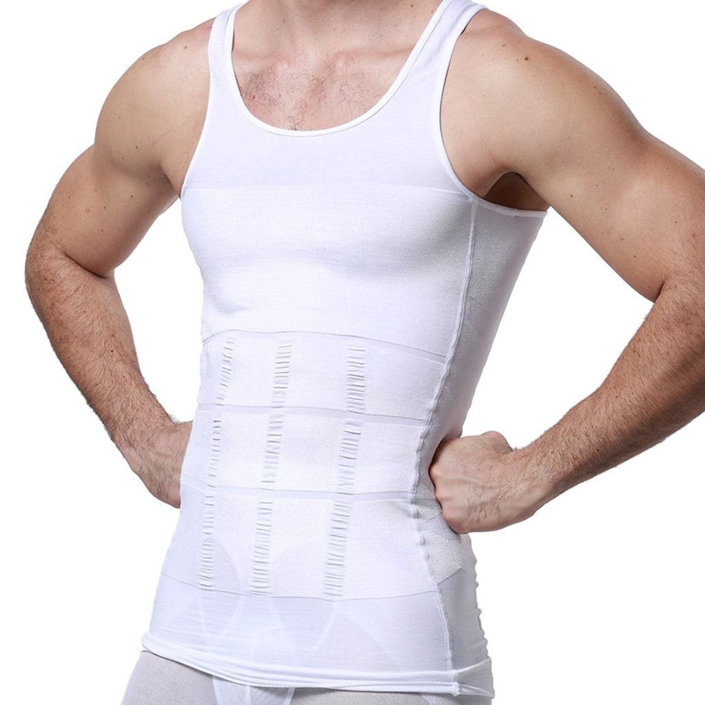 remium Men’s Slimming Body Shaper Vest | Abs & Abdomen Compression Tummy Tucker | Stretchable Slim Fit Vest (White, Sizes M) - Image 2