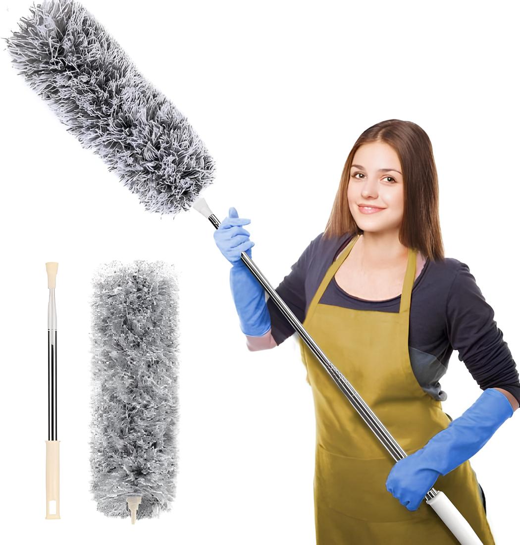 Microfiber Feather Duster with Telescopic Extension Pole – Scratch-Resistant, Washable Duster for High Ceiling Fans, Furniture, Windows, Blinds, and Cars (Up to 100 Inches, Grey) - Image 2