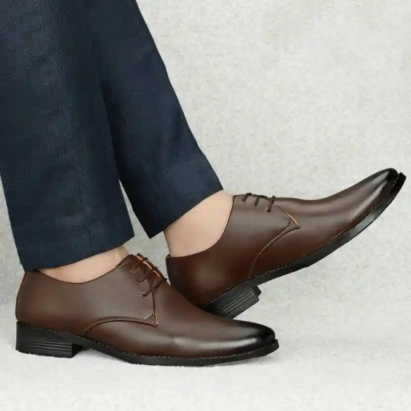 Latest Trendy Men Formal Shoes| Brown Derby Shoes| Office Shoes For Men's & Boys - Brown- Size 10 - Image 3
