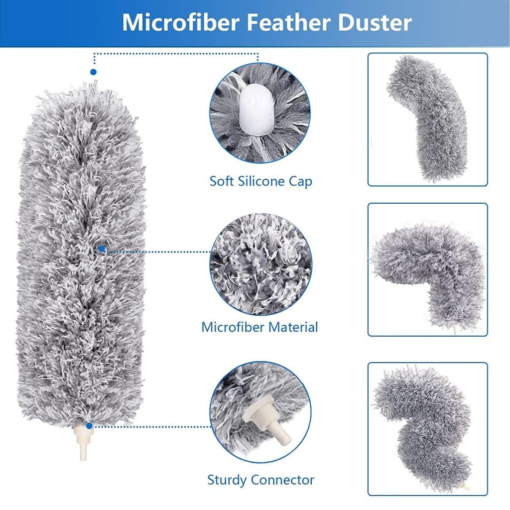 Microfiber Feather Duster with Telescopic Extension Pole – Scratch-Resistant, Washable Duster for High Ceiling Fans, Furniture, Windows, Blinds, and Cars (Up to 100 Inches, Grey) - Image 4