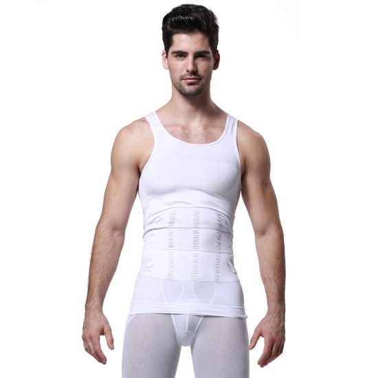 remium Men’s Slimming Body Shaper Vest | Abs & Abdomen Compression Tummy Tucker | Stretchable Slim Fit Vest (White, Sizes M) - Image 5