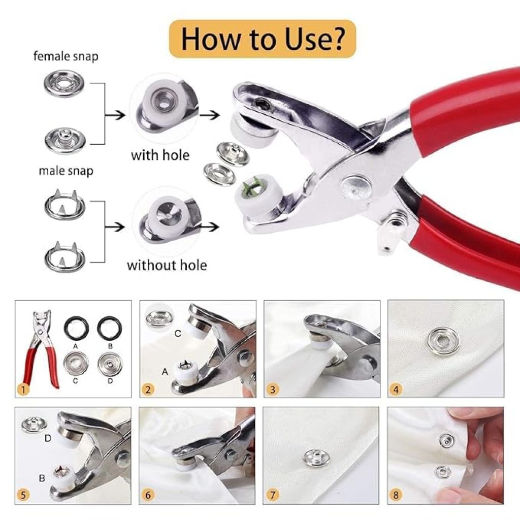 Premium Snap 2 Type Silver Button Kit – Thickened Snap Fasteners with Hand Pressure Pliers for DIY Sewing, Clothing, and Crafting