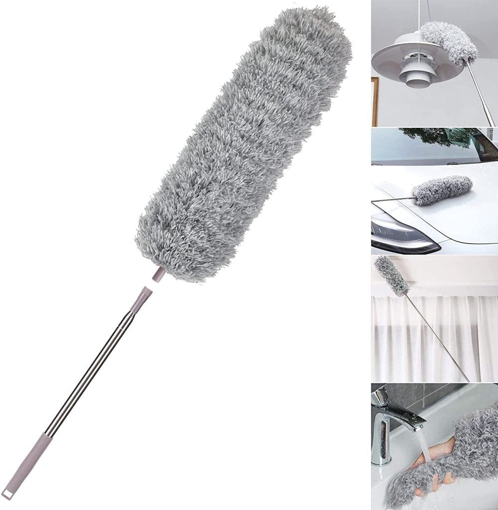 Microfiber Feather Duster with Telescopic Extension Pole – Scratch-Resistant, Washable Duster for High Ceiling Fans, Furniture, Windows, Blinds, and Cars (Up to 100 Inches, Grey) - Image 5