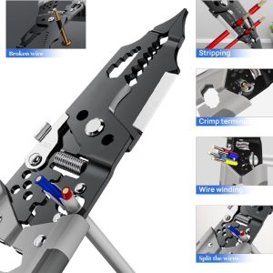 28-in-1 Self-Adjusting Multifunctional Wire Stripper & Cutter Pliers – 8-Inch Wire Crimping Tool for Cutting, Stripping, Shearing, and Crimping