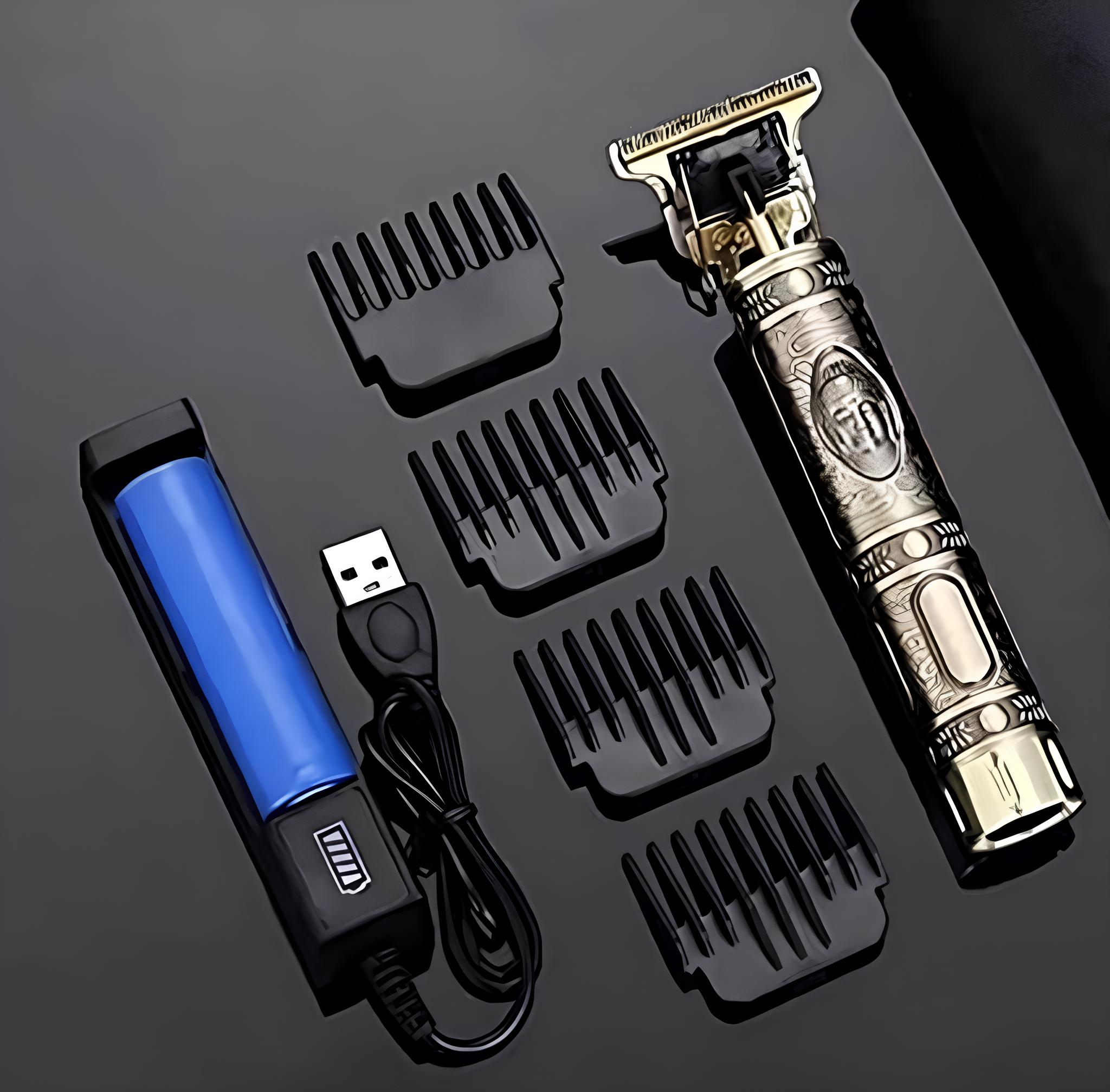 Professional Buddha Style Hair Trimmer for Men | Retro Close-Cut Clipper | Rechargeable Cordless Beard & Hair Shaver with Adjustable Blades (Golden) - Image 3