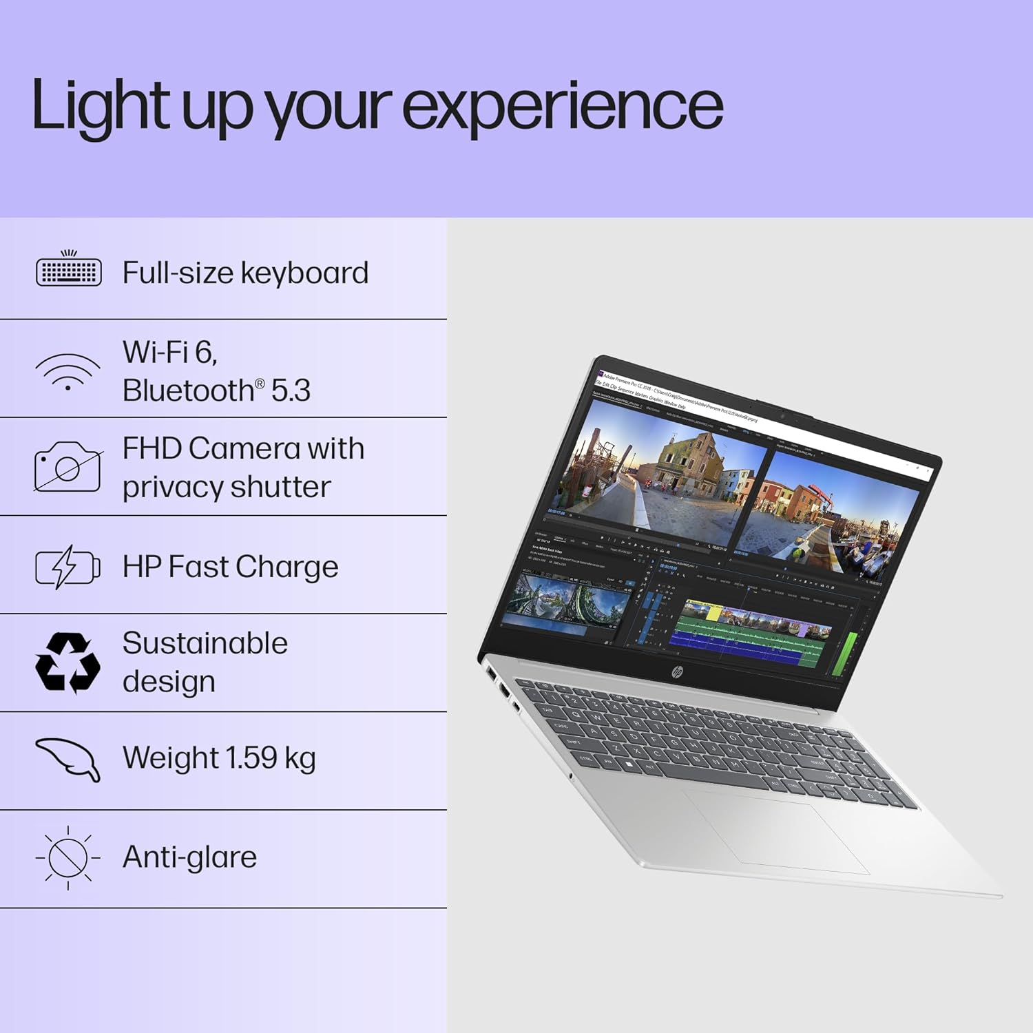 HP 15, 13th Gen Intel Core i3-1315U (12GB DDR4, 512GB SSD) FHD, Anti-Glare, Micro-Edge, 15.6''/39.6cm, Win11, M365 Basic(1yr)* Office24, Silver, 1.59kg, fd0573TU, FHD Camera w/Shutter Laptop - Image 3