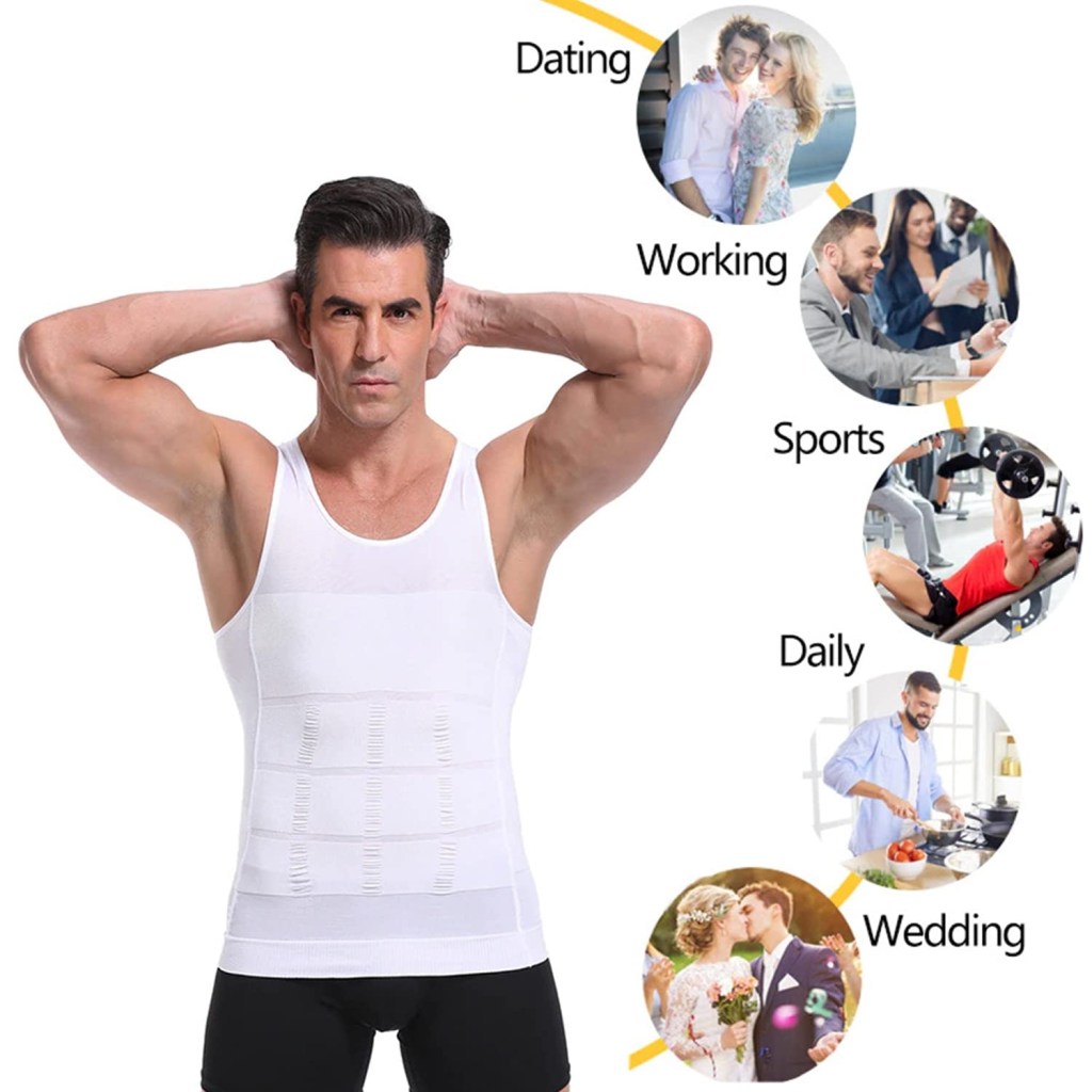 remium Men’s Slimming Body Shaper Vest | Abs & Abdomen Compression Tummy Tucker | Stretchable Slim Fit Vest (White, Sizes M) - Image 4