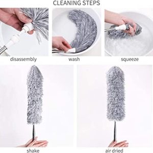 Microfiber Feather Duster with Telescopic Extension Pole – Scratch-Resistant, Washable Duster for High Ceiling Fans, Furniture, Windows, Blinds, and Cars (Up to 100 Inches, Grey)