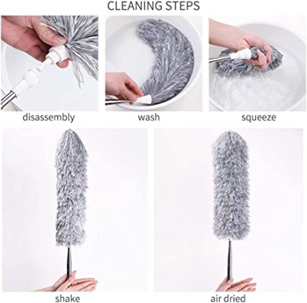 Microfiber Feather Duster with Telescopic Extension Pole – Scratch-Resistant, Washable Duster for High Ceiling Fans, Furniture, Windows, Blinds, and Cars (Up to 100 Inches, Grey)