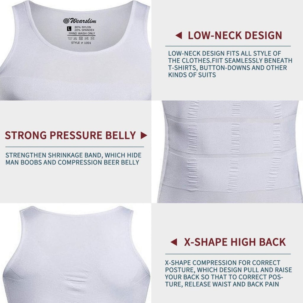 remium Men’s Slimming Body Shaper Vest | Abs & Abdomen Compression Tummy Tucker | Stretchable Slim Fit Vest (White, Sizes M)